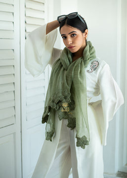 Verdant Floret Edge Silk Scarf