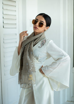 Greyish Silver Haze Detailed Scarf