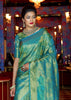 GOLDEN SEA BLUE WOVEN KANJIVARAM SILK SAREE (5673681617047) (7628007047361)