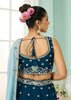 Teal Blue Georgette Embroidered Sequins Lehenga Set