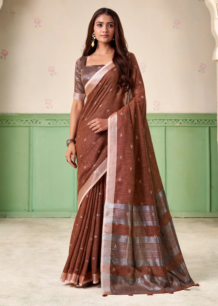 Arabian Brown Woven Linen Silk Saree