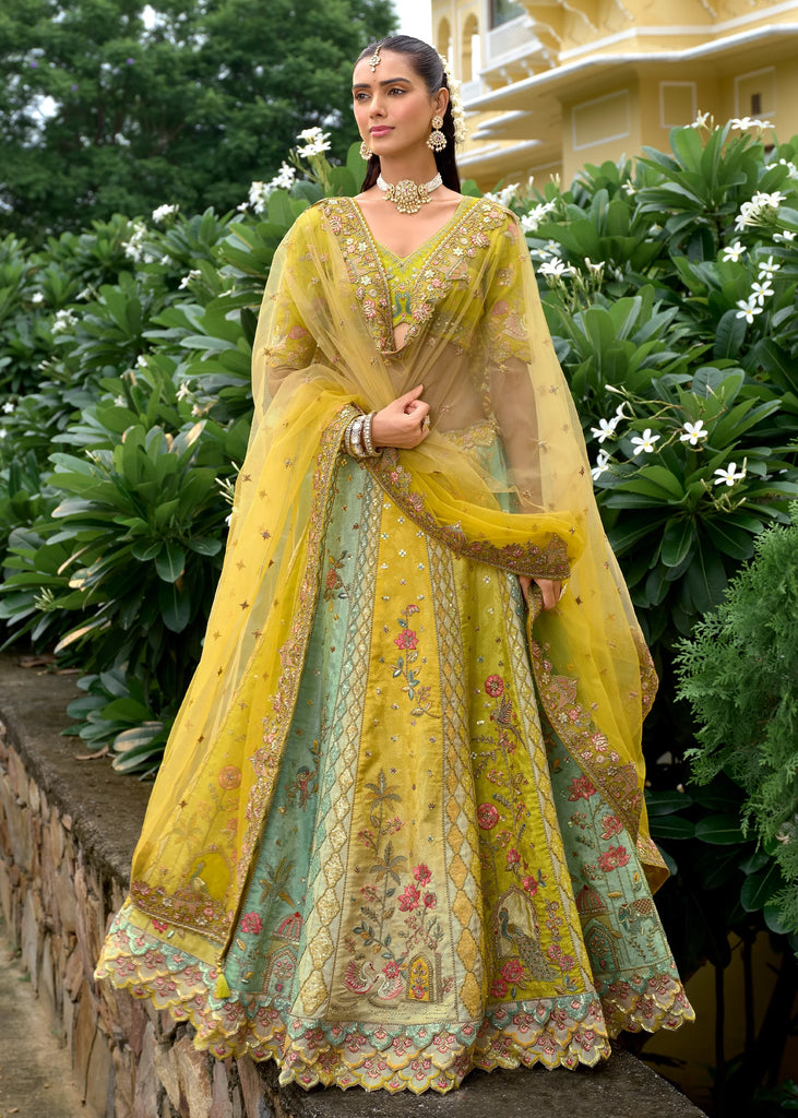 Shaded Multi-Color Yellow Elegance Embroidered Lehenga