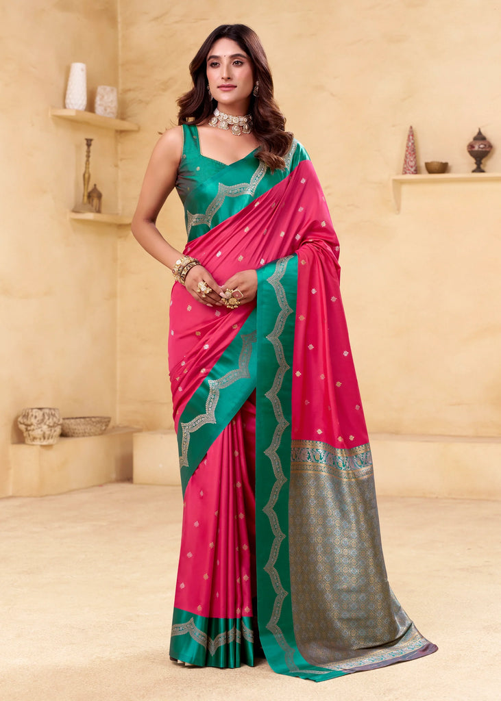 Paradise Pink Woven Satin Silk Saree