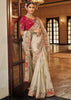 Off White Designer Embroidered Silk Saree