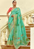 Aqua Green Woven Banarasi Designer Silk Saree With Contrast Blouse