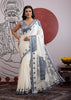 Powder Grey Printed  Satin Silk Saree