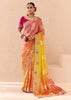 Peach And Yellow Heavy Embroidered Designer Silk Saree