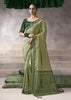 “Exclusive Offer” : Sage Green Banarasi Designer Saree With Embroidered Blouse