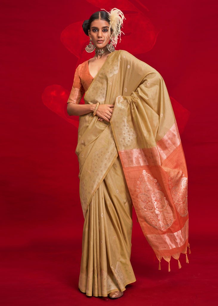 Safari Beige Woven Banarasi Silk Saree