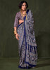 Patriot Blue Printed Satin Crepe Silk Saree