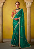 Ultramarine Green Woven Embroidered Chiffon Saree