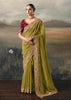 Moss Green Tissue Embroidered Wedding Wear Saree