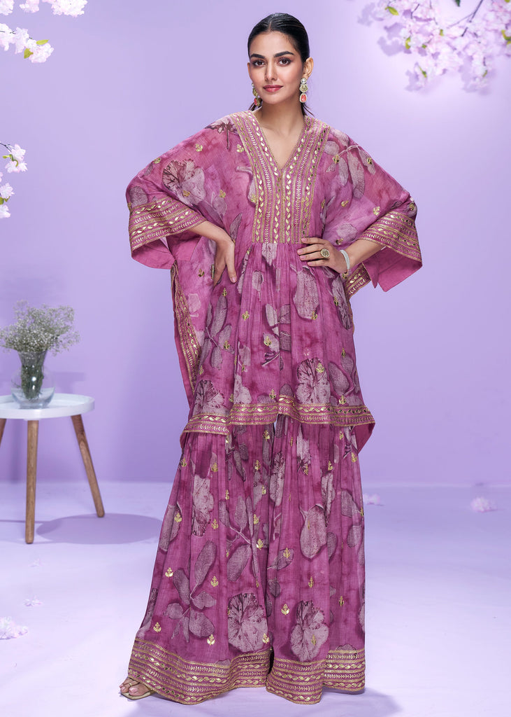 Orchid Purple Georgette Kaftaan Sharara Set