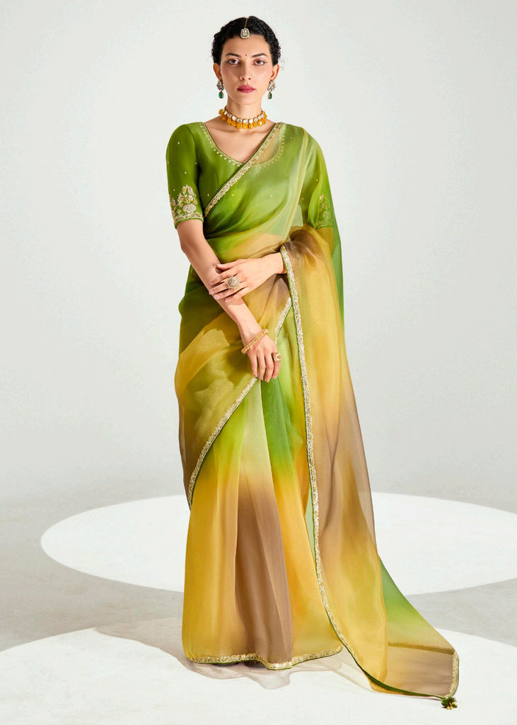 Mehandi Green Ombre Banarasi Tissue Saree