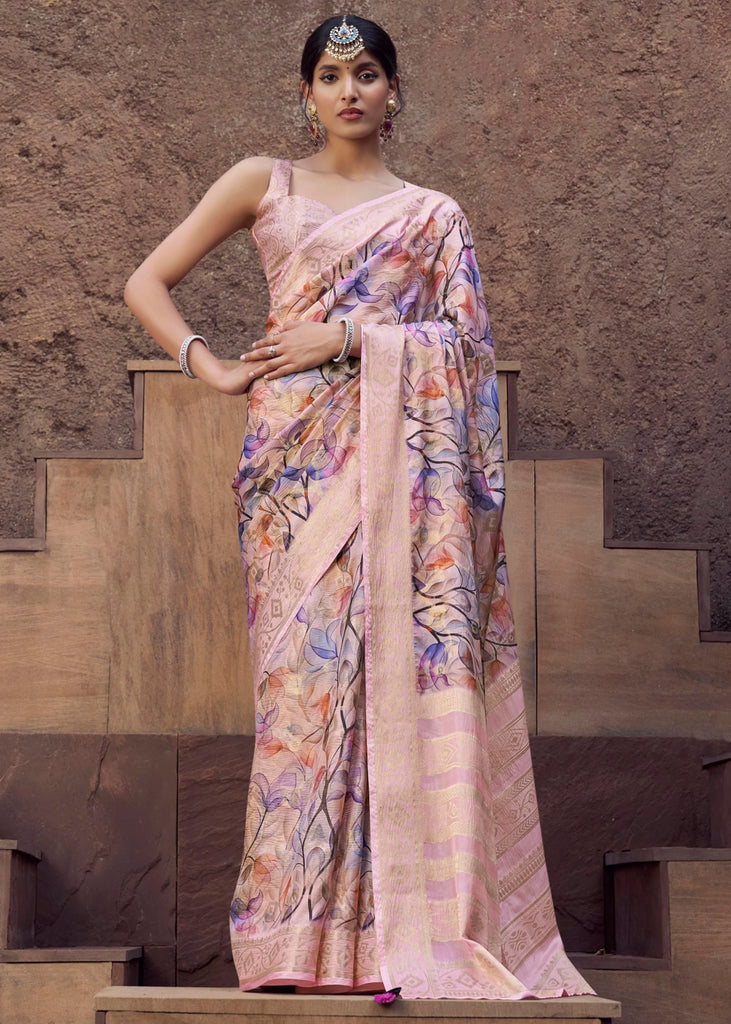 Lavender Pink Digital Printed Silk Saree