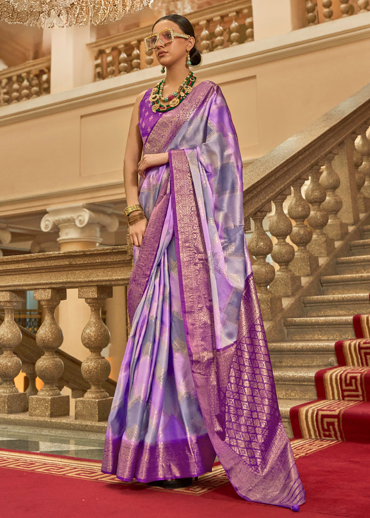 Sparkling Purple Printed Satin Silk Saree