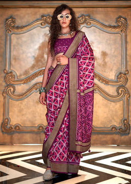 Dahlia Purple Printed Patola Silk Saree