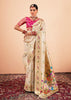 Pearl White Woven Paithani Silk Saree With Contrast Blouse