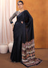 Adoring Black Satin Silk Saree with Ajrakh Printed Pallu and Blouse