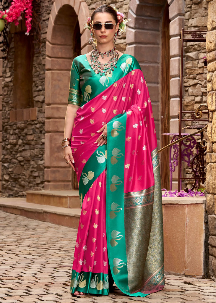 Fuchsia Pink Banarasi Satin Silk Saree