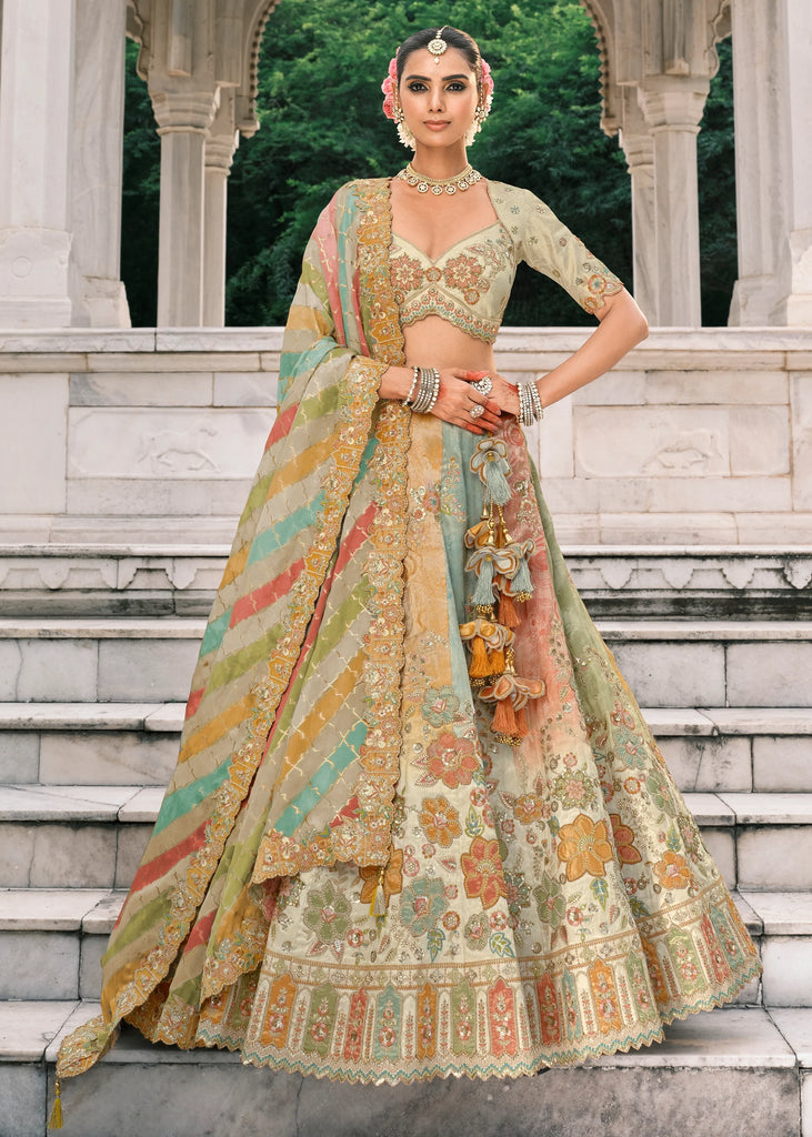 Off White Heavy Embroidered Designer Lehenga