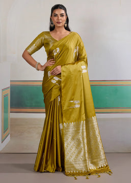 Olive Golden Woven Satin Silk Saree