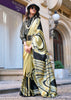 Beige And Black Printed Satin Silk Saree