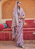 Lavender Purple Floral Printed Silk Saree With Contrast Border
