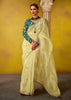 Pastel Yellow Woven Embroidered Chiffon Saree