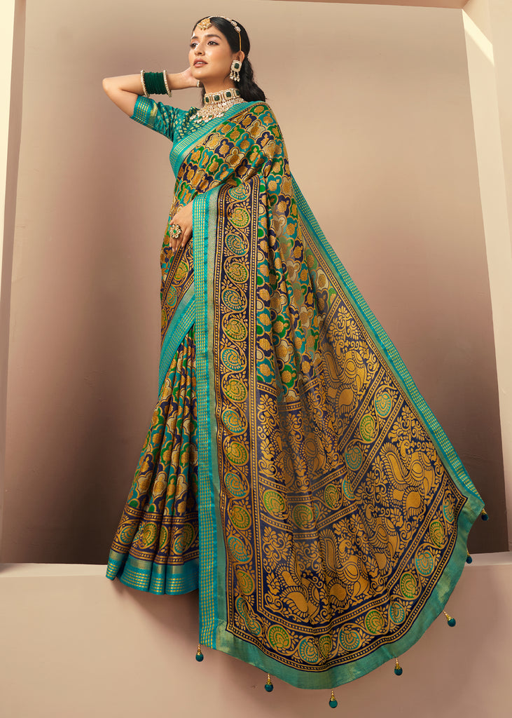 Golden Blue Printed Georgette Saree