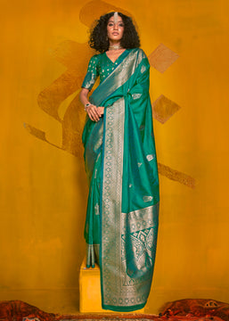 Marine Green Woven Banarasi Silk Saree