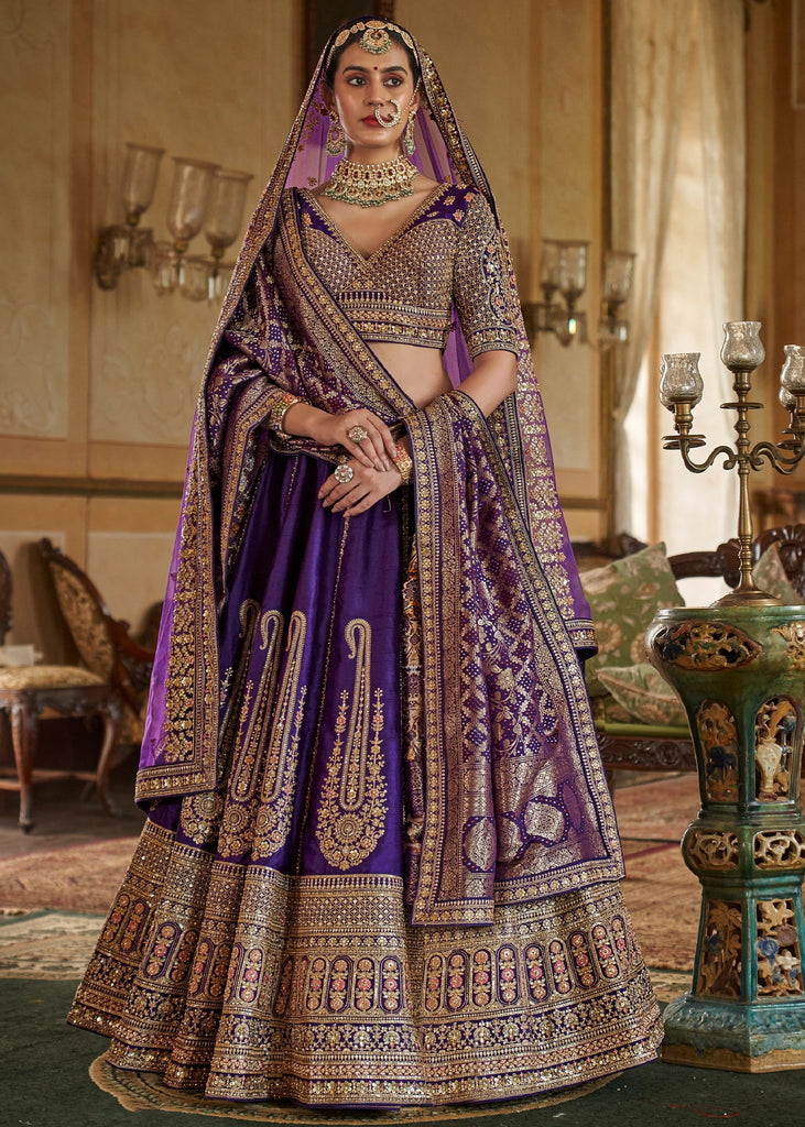 Purple Heavy Embroidered Designer Lehenga