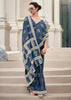 Fedral Blue Printed Cotton Silk Saree