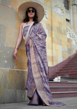 Lavender Purple Printed Georgette Silk Saree