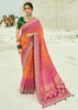 Orange & Pink Woven Georgette Bandhej Designer Saree