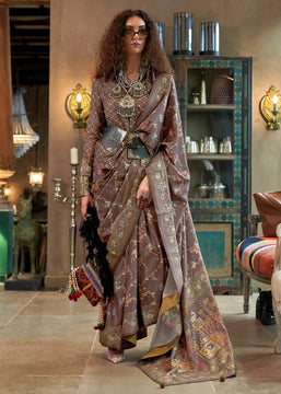 Iron Grey Printed Soft Silk Saree