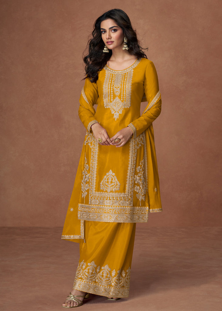 Haldi Yellow Heavy Embroidered Sharara Set