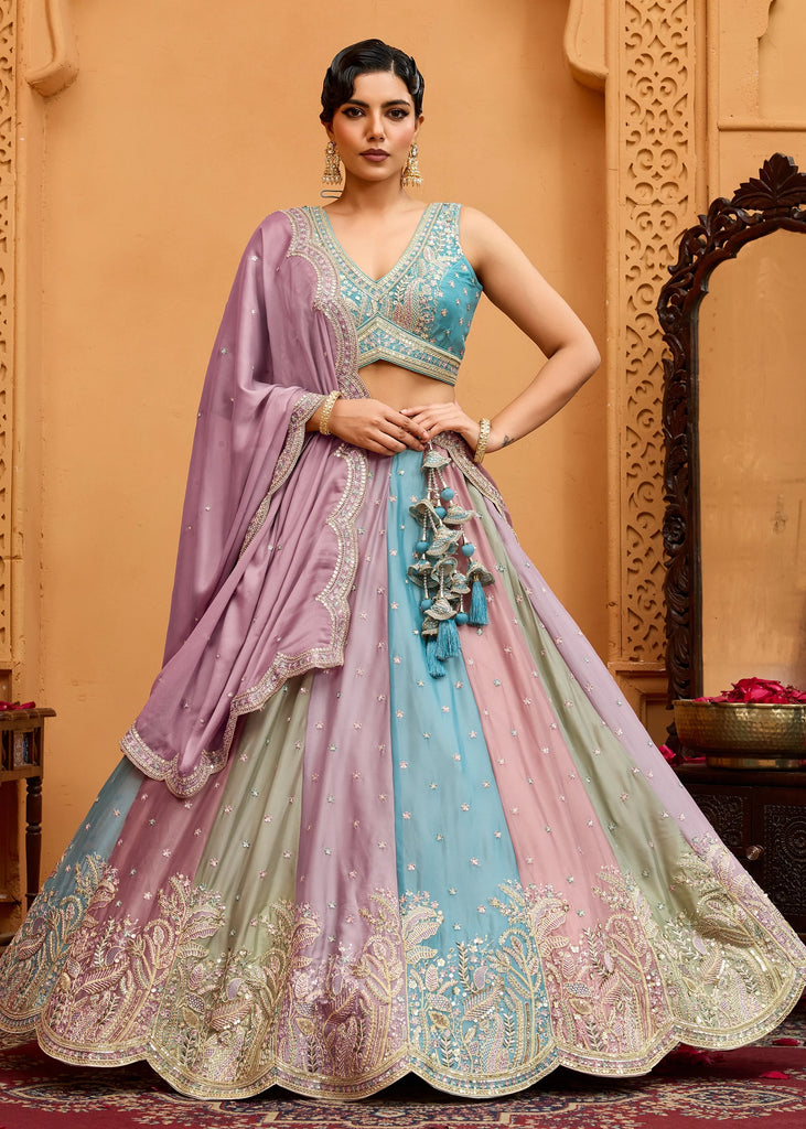Multicolored Georgette Embroidered Sequins Lehenga Set