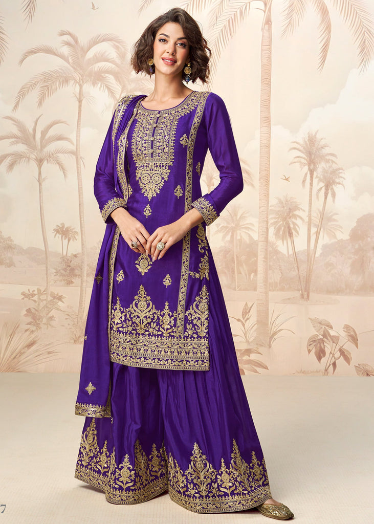 Ultra Violet Wedding Wear Embroidered Plazzo Set