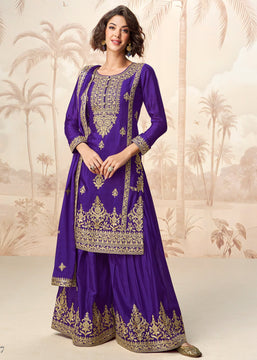 Ultra Violet Wedding Wear Embroidered Plazzo Set
