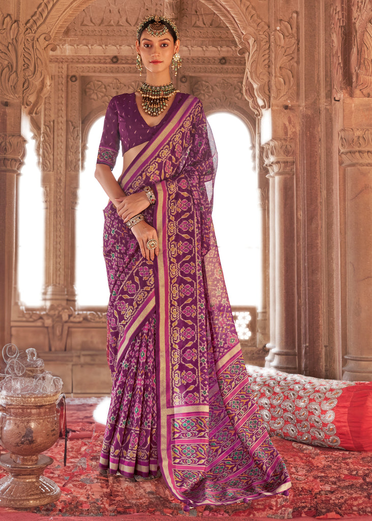 Gloxinia Purple Printed Patola Georgette Silk Saree