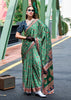 Aspen Green Satin Crepe Digital Printed Saga Saree With Contrast Blouse
