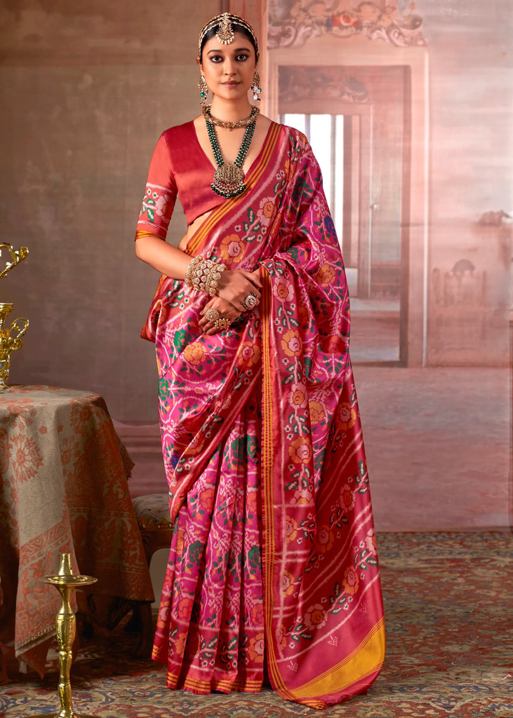 Blush Pink Printed Patola Silk Saree