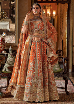 Rust Orange Heavy Embroidered Designer Lehenga