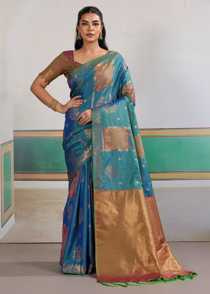 Horizon Blue Banarasi Silk Saree