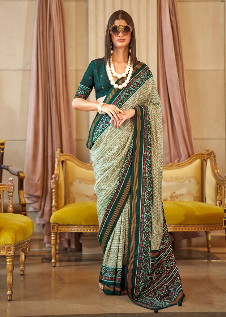 Leaf Green Printed Soft Silk Saree