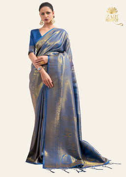 IMPERIAL GOLDEN BLUE WOVEN KANJIVARAM SAREE (6920115224769)