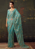 Peacock Blue Designer Tissue Silk Saree