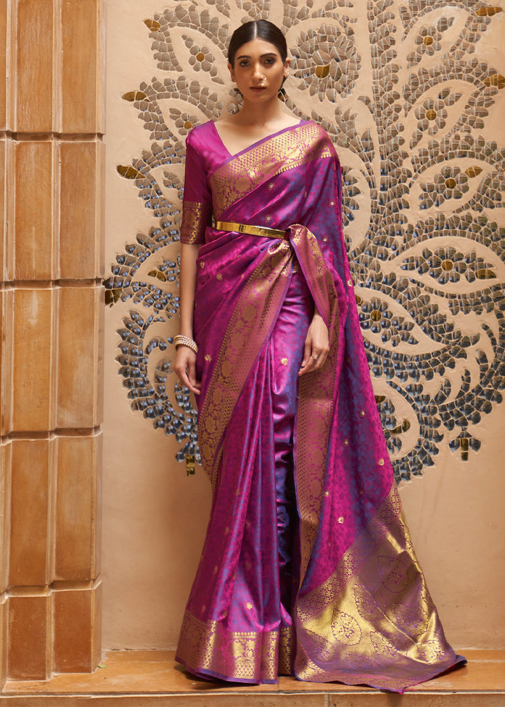 PURPLE AND GOLD WOVEN KANJIVARAM SAREE (6946402795713)