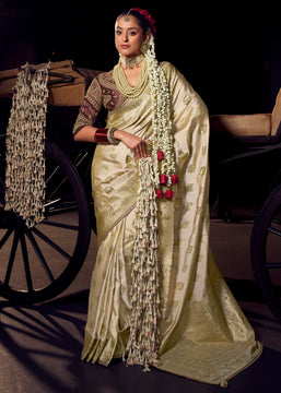 “Exclusive Offer” : Off White Woven Banarasi Satin Silk Saree